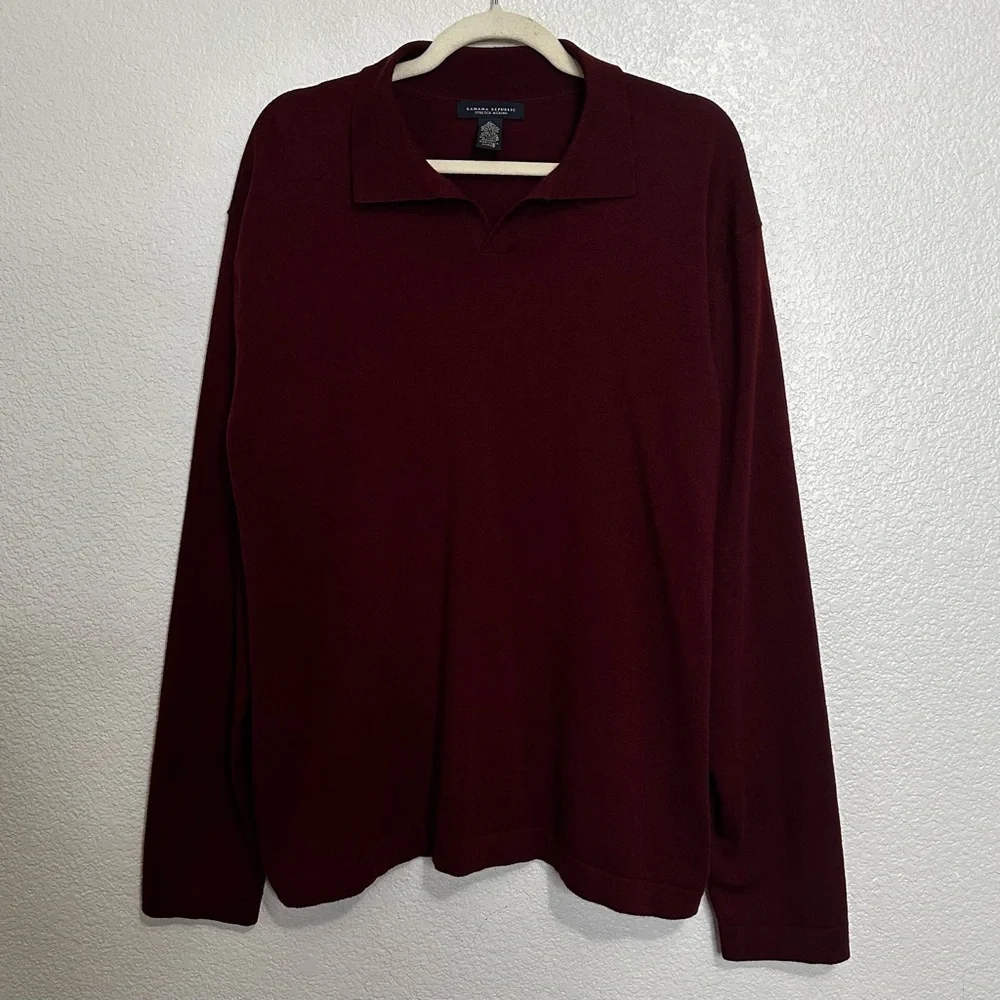 Banana Republic Stretch Merino Blend Maroon Men's Long Sleeves Polos, Size XL